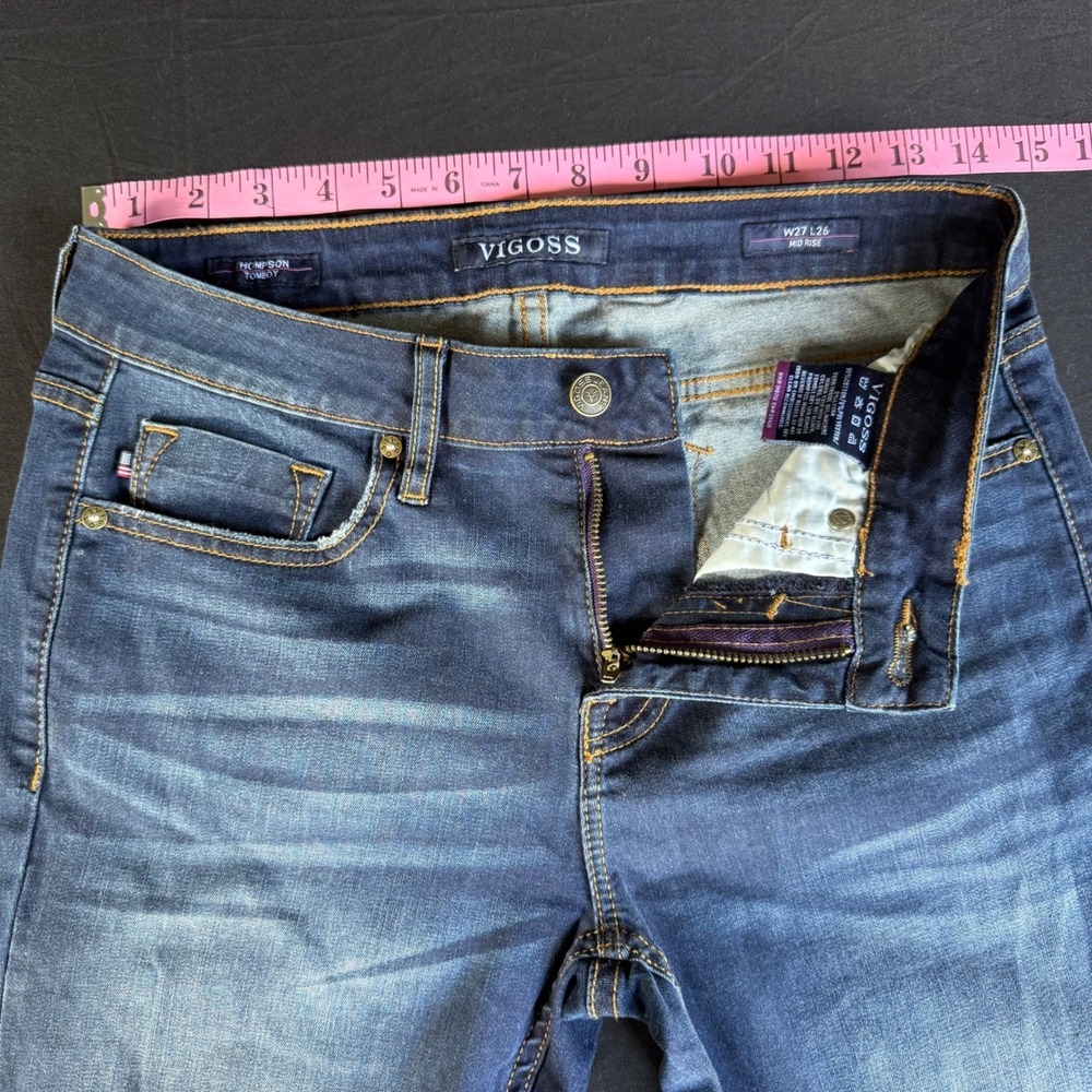 Vigoss Thompson‎ Tomboy Mid Rise Distressed Skinny Jeans Blue W27 L26 - Picture 12 of 12